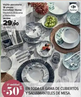 Carrefour 2a unidad -50% vanilla porcelana 18 piezas carrefour home modelos aracena y helechos oferta