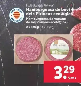 Lidl Hamburguesa de vacuno de los pirineos ecologica oferta