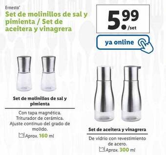 Lidl Ernesto set de molinillos de sal y pimienta set de aceitera y vinagrera oferta