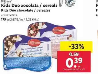 Lidl Milbona kids dúo chocolate cereales oferta
