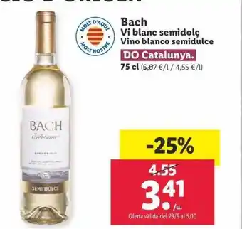 Lidl Bach vino blanco semidulce oferta