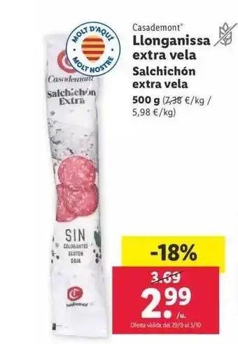 Lidl Casademont salchichón extra vela oferta