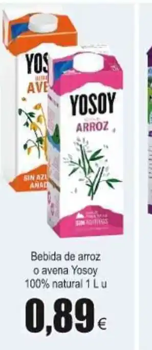 FROIZ Bebida de arroz o avena Yosoy 100% natural 1L u oferta