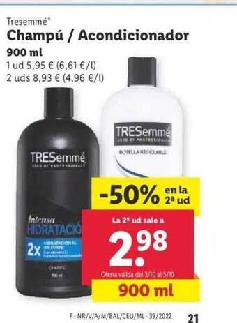Lidl Tresemmé champú acondicionador oferta