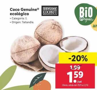 Lidl Coco genuine ecológico oferta