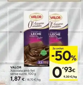 Caprabo Valor xocolata amb llet sense sucre oferta