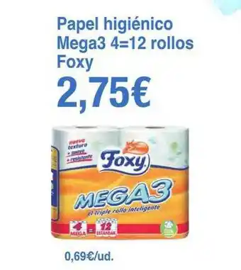 Papel higiénico mega3 4=12 rollos foxy