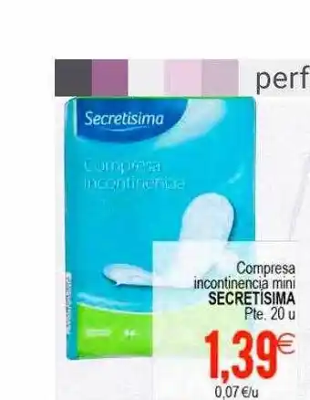 Compresa incontinencia mini secretísima pte. 20