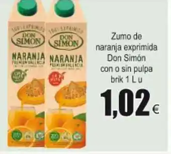 FROIZ Zumo de naranja exprimida Don Simón con o sin pulpa brik 1 L u oferta