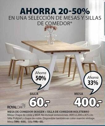 JYSK Royaloak mesa de comedor skagen + silla de comedor holstebro oferta
