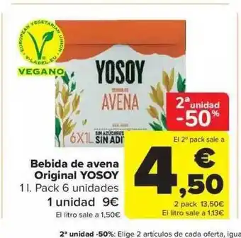 Carrefour 2a unidad -50% bebida de avena original yosoy oferta