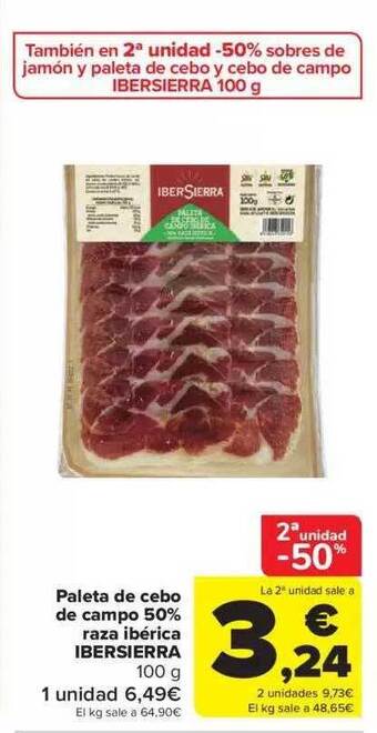 Carrefour 2a unidad -50% paleta de cebo de campo 50% raza ibérica ibersierra oferta