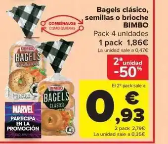 Carrefour 2a unidad -50% bagels clásico semillas o brioche bimbo oferta