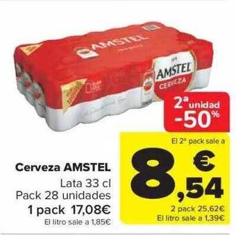 Carrefour 2a unidad -50% cerveza amstel oferta