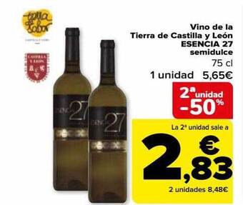 Carrefour 2a unidad -50% vino de la tierra de castilla y león esencia 27 semidulce oferta