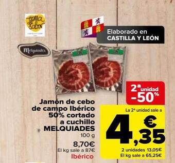 Carrefour 2a unidad -50% jamón de cebo de campo ibérico 50% cortado a cuchillo melquiades oferta
