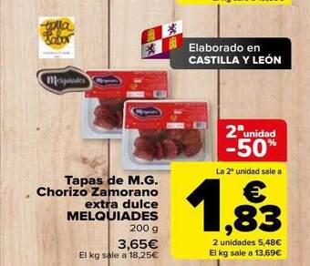 Carrefour 2a unidad -50% tapas de m.g. chorizo zamorano extra dulce melquiades oferta