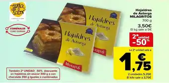Carrefour 2a unidad -50% hojaldres de astorga milagritos oferta