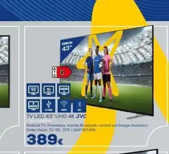 Tiendas Electrón Tv 4 hdmi @$2* wifi tv led 43" uhd 4k jvc lt43va06100 109cm 43" android tv. frameless, mando bluetooth, cantral voz g oferta
