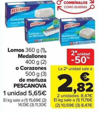 Carrefour Lomos, medallones o corazones de merluza pescanova oferta