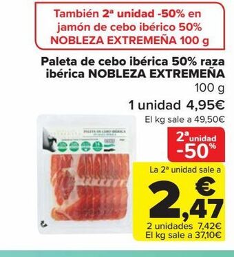Carrefour Paleta de cebo ibérica 50% raza ibérica nobleza extremeña oferta