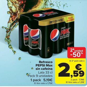 Carrefour Refresco pepsi max sin cafeína oferta