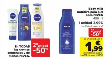 Carrefour Body milk nutritivo para piel seca nivea oferta