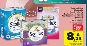 Carrefour Papel higiénico megarrollo, original o acolchado scottex oferta