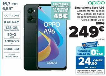 Carrefour Oppo smartphone libre a96 oferta