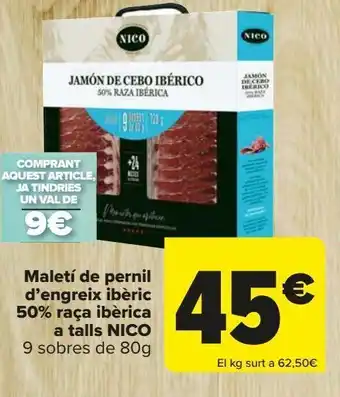 Carrefour Maletín de jamón de cebo ibérico 50% raza ibérica en lonchas nico oferta