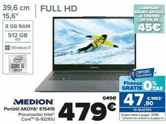 Carrefour Medion portátil akoya e15415 oferta