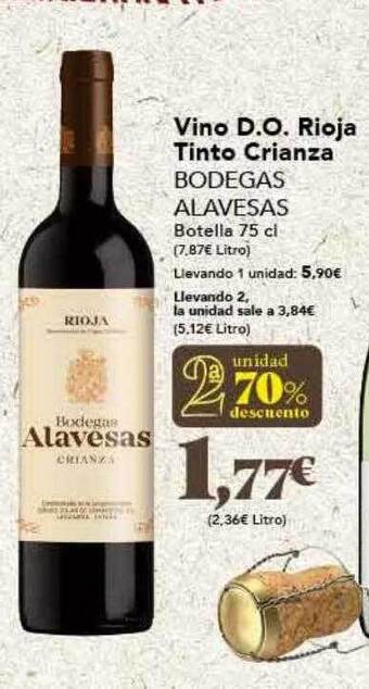 Gadis 2a unidad 70% descuento vino d.o. rioja tinto crianza bodegas alavesas oferta