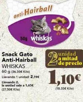 Gadis Snack gato anti-hairball whiskas oferta