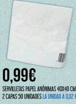 Claudio Servilletas papel anónimas 40x40 cm 2 capas 50 oferta