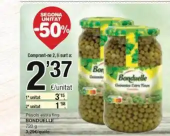 SPAR Fragadis Segona unitat -50% pèsols extra fins bonduelle oferta