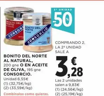 Hipercor 2a unidad -50% bonito del norte la natural o en aceite de oliva consorcio oferta