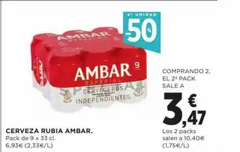 Hipercor 2a unidad -50% cerveza rubia ambar oferta