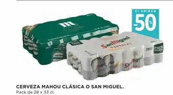Hipercor 2a unidad -50% cerveza mahou clásica o san miguel oferta