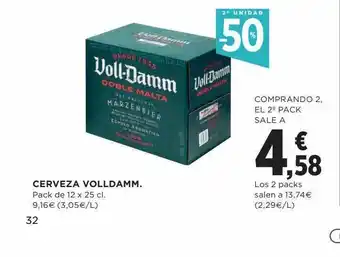 Hipercor 2a unidad -50% cerveza volldamm oferta