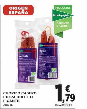 Hipercor Chorizo casero extra dulce o picante oferta