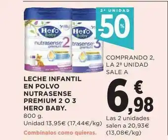 Hipercor 2a unidad -50% leche infantil en polvo nutrasense premium 2 o 3 hero baby oferta