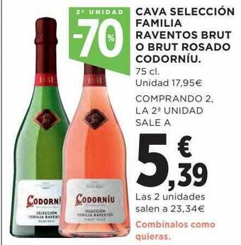 Hipercor 2a unidad -70% cava selección familia raventos brut o brut rosado codorníu oferta