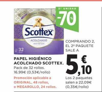 Hipercor 2a unidad -70% papel higiénico acolchado scottex oferta