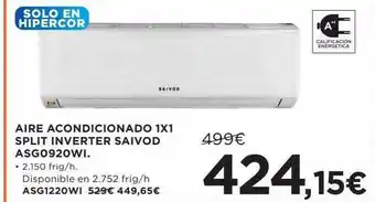 Hipercor Aire acondicionado 1x1 split inverter saivod asg0920wi oferta