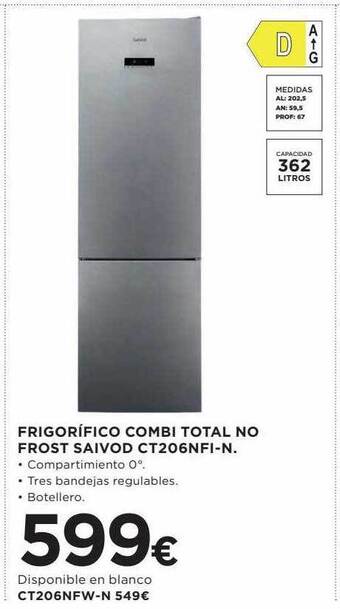 Hipercor Frigorífico combi total no frost saivod ct206nfi-n oferta