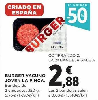 Hipercor 2a unidad -50% burger vacuno joven la finca oferta
