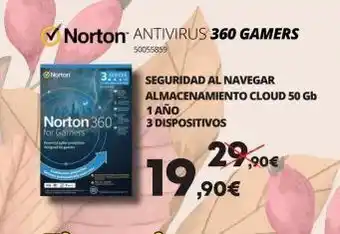 Ecomputer Norton antivirus 360 gamers 50055859 norton 360 for gamers seguridad al navegar almacenamiento cloud 50 gb 1 año 3 dispos oferta