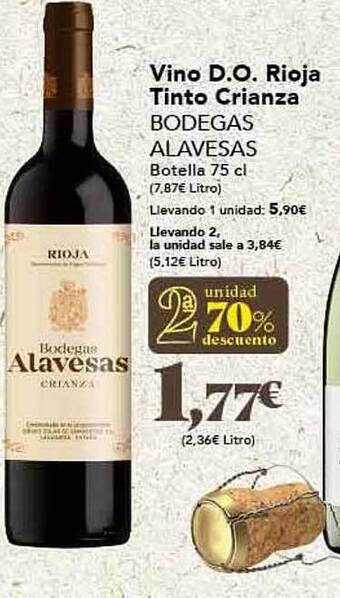 Gadis 2a unidad 70% descuento vino d.o. rioja tinto crianza bodegas alavesas oferta