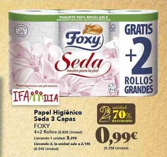 Gadis 2a unidad 70% descuento papel higiénico seda 3 capas foxy oferta