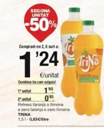 SPAR Fragadis Segona unitat -50% refresc taronja o llimona o zero taronja o zero llimona trina oferta